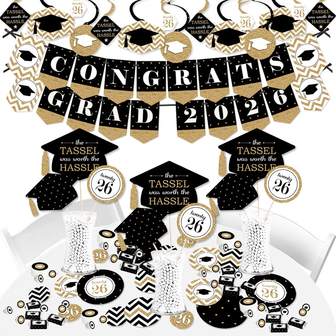 Big Dot of Happiness 2026 Gold Graduation Party Supplies - 387 Piece Decoration Kit - Fundle Bundle
